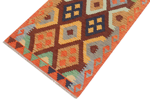 handmade Geometric Kilim Brown Rust Hand-Woven RUNNER 100% WOOL area rug 3 x 9