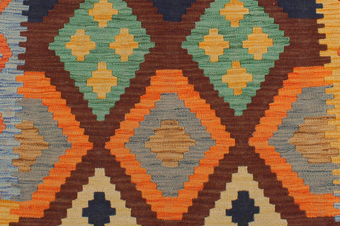 handmade Geometric Kilim Brown Rust Hand-Woven RUNNER 100% WOOL area rug 3 x 9