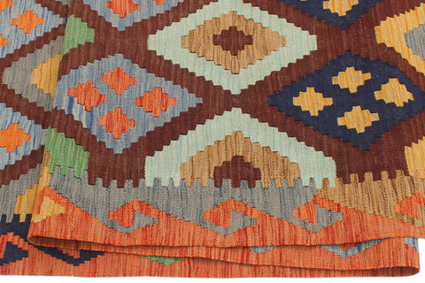 handmade Geometric Kilim Brown Rust Hand-Woven RUNNER 100% WOOL area rug 3 x 9