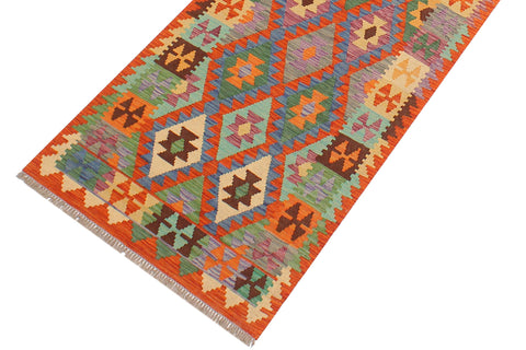 handmade Geometric Kilim Blue Rust Hand-Woven RUNNER 100% WOOL area rug 3 x 10