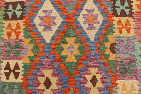 handmade Geometric Kilim Blue Rust Hand-Woven RUNNER 100% WOOL area rug 3 x 10