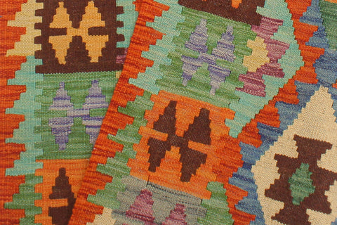 handmade Geometric Kilim Blue Rust Hand-Woven RUNNER 100% WOOL area rug 3 x 10