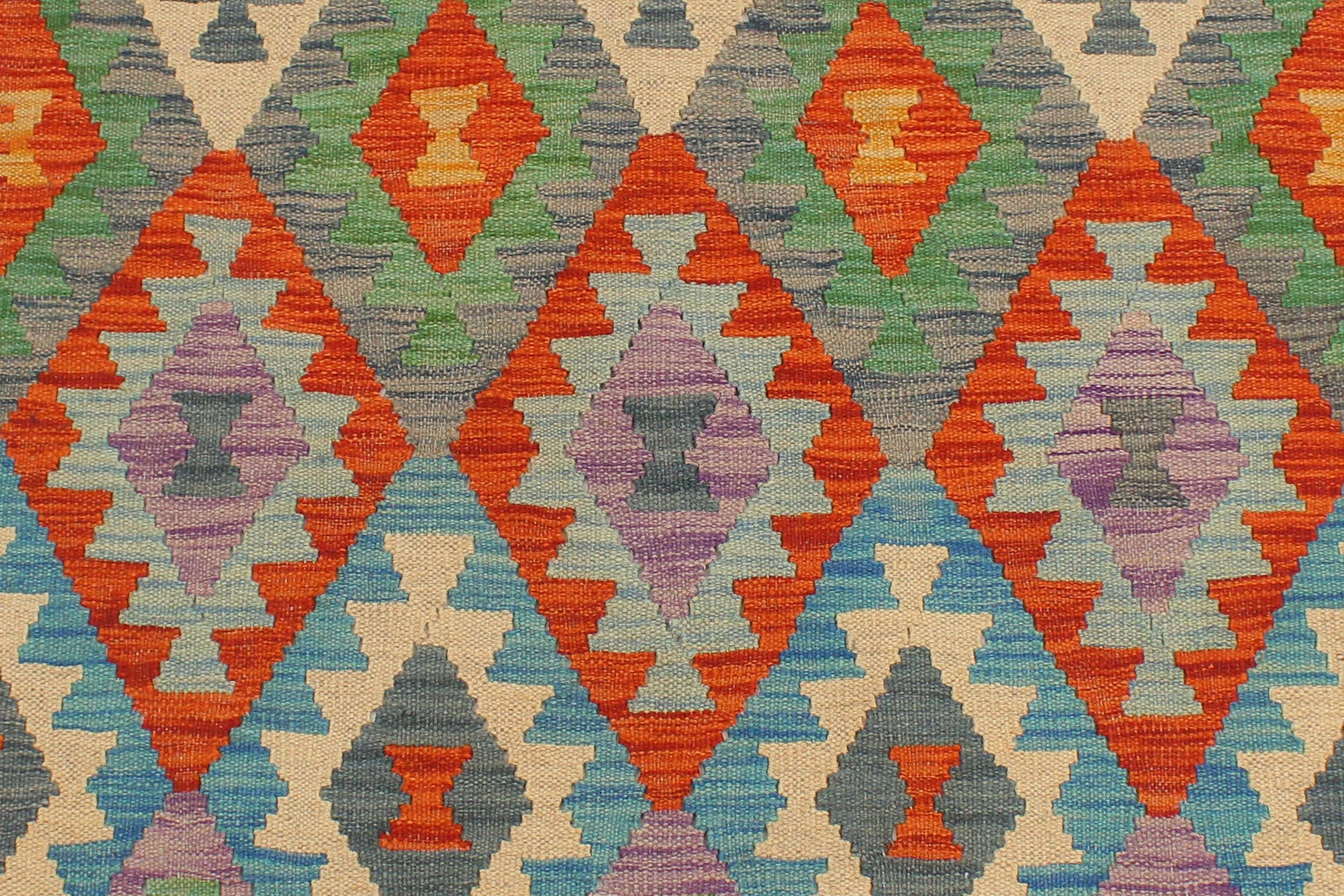 handmade Geometric Kilim Rust Blue Hand-Woven RUNNER 100% WOOL area rug 3 x 10