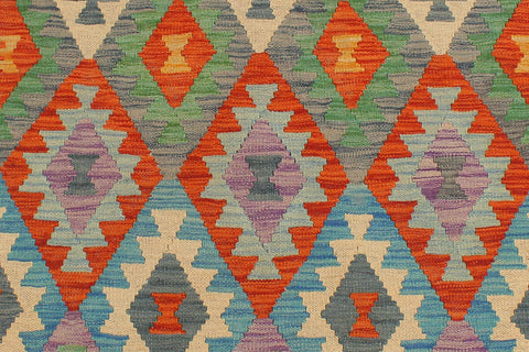 handmade Geometric Kilim Rust Blue Hand-Woven RUNNER 100% WOOL area rug 3 x 10