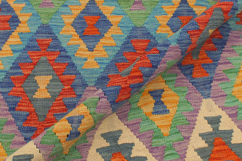 handmade Geometric Kilim Rust Blue Hand-Woven RUNNER 100% WOOL area rug 3 x 10