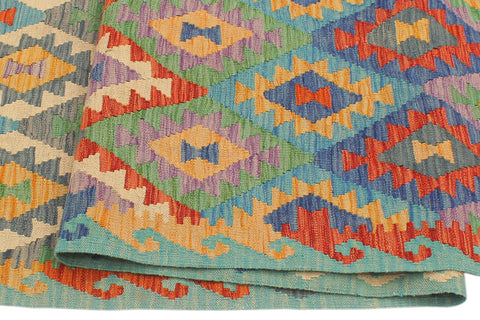 handmade Geometric Kilim Rust Blue Hand-Woven RUNNER 100% WOOL area rug 3 x 10
