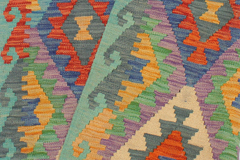 handmade Geometric Kilim Rust Blue Hand-Woven RUNNER 100% WOOL area rug 3 x 10