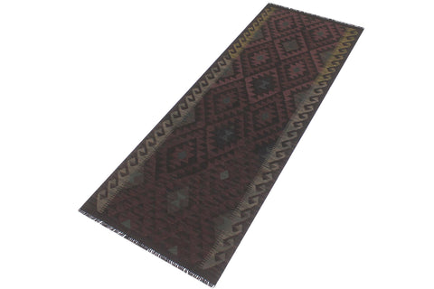 handmade Modern Kilim Brown Black Hand-Woven RUNNER 100% WOOL area rug 3 x 8