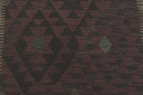 handmade Modern Kilim Brown Black Hand-Woven RUNNER 100% WOOL area rug 3 x 8