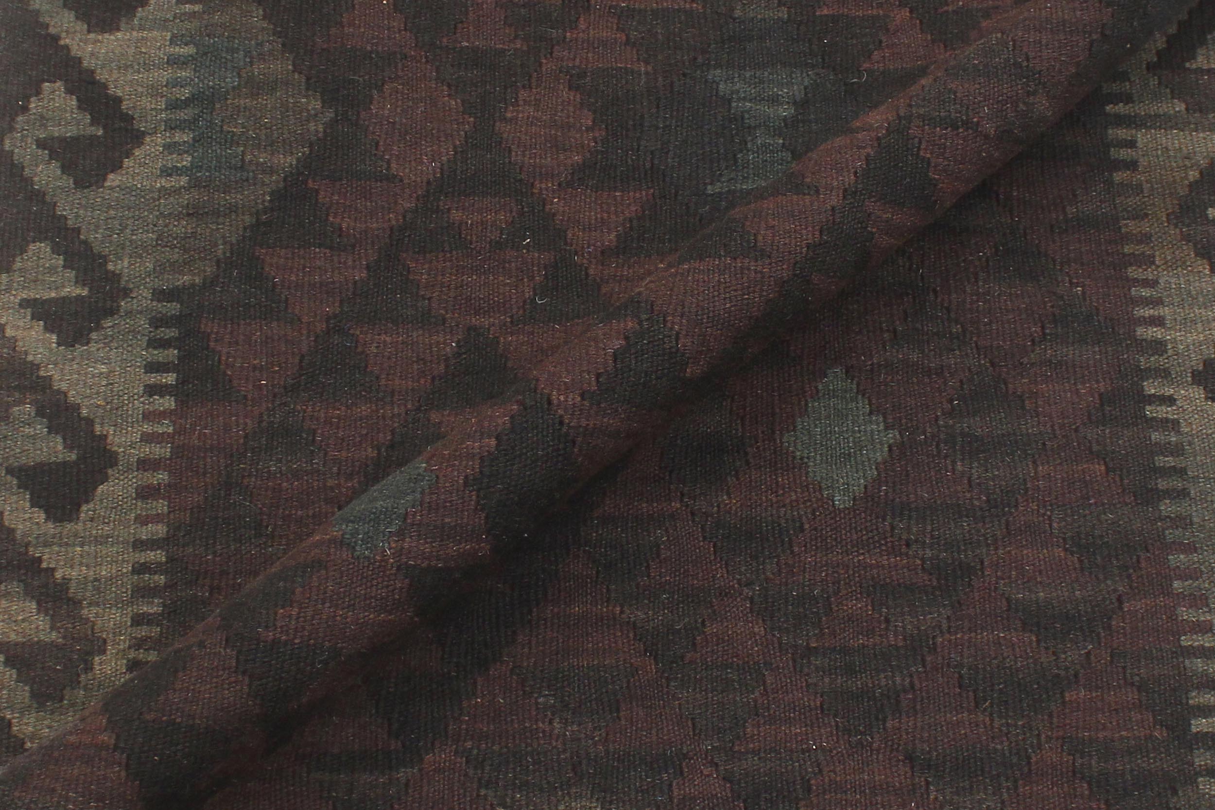 handmade Modern Kilim Brown Black Hand-Woven RUNNER 100% WOOL area rug 3 x 8