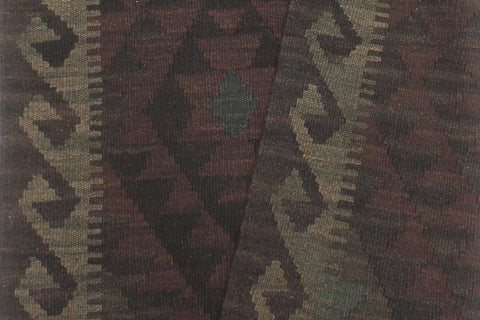 handmade Modern Kilim Brown Black Hand-Woven RUNNER 100% WOOL area rug 3 x 8