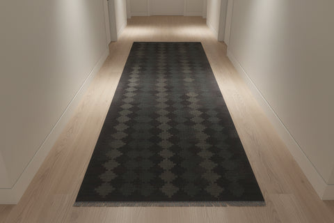 handmade Modern Kilim Black Green Hand-Woven RUNNER 100% WOOL area rug 3 x 8