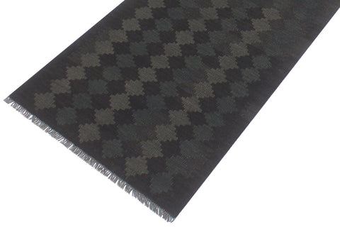 handmade Modern Kilim Black Green Hand-Woven RUNNER 100% WOOL area rug 3 x 8