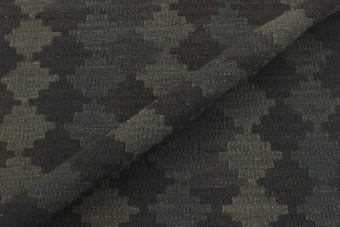 handmade Modern Kilim Black Green Hand-Woven RUNNER 100% WOOL area rug 3 x 8