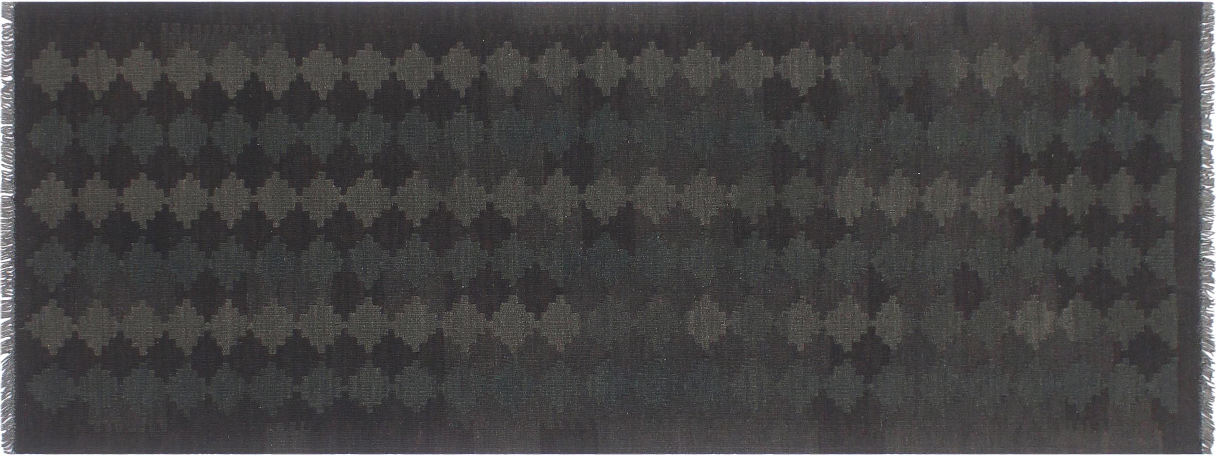 handmade Modern Kilim Black Green Hand-Woven RUNNER 100% WOOL area rug 3 x 8