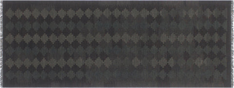 handmade Modern Kilim Black Green Hand-Woven RUNNER 100% WOOL area rug 3 x 8