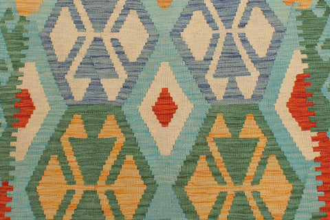 handmade Geometric Kilim Blue Rust Hand-Woven RUNNER 100% WOOL area rug 3 x 9