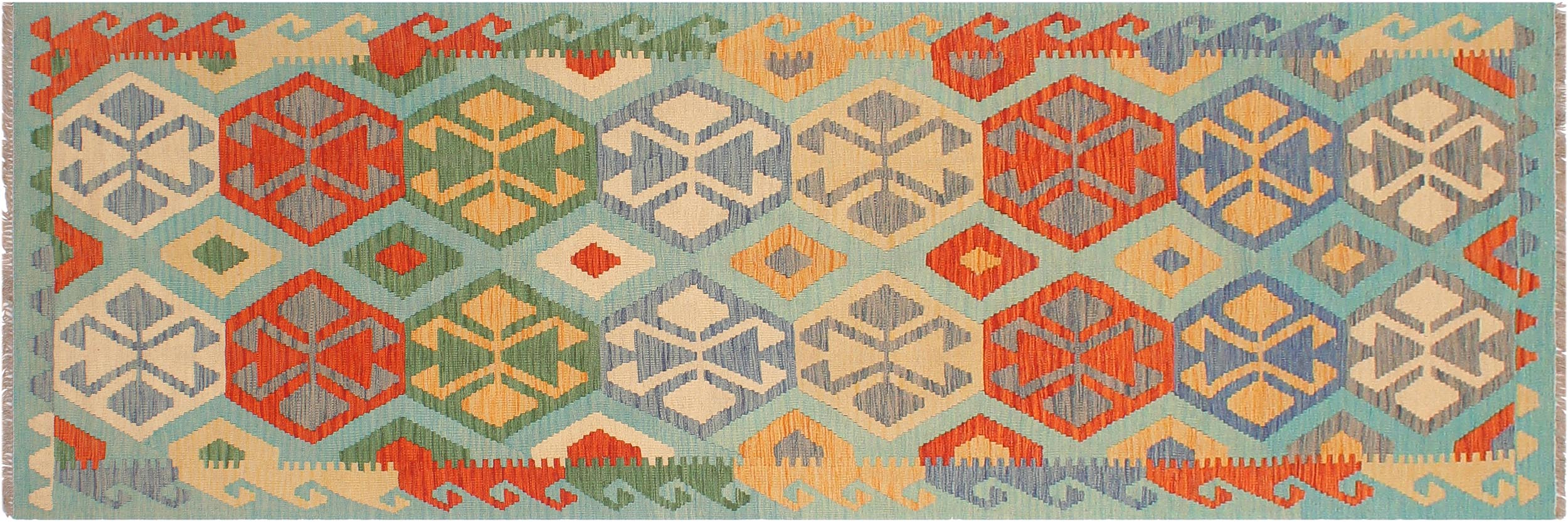 handmade Geometric Kilim Blue Rust Hand-Woven RUNNER 100% WOOL area rug 3 x 9