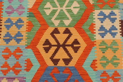 handmade Geometric Kilim Rust Blue Hand-Woven RUNNER 100% WOOL area rug 3' x 10'