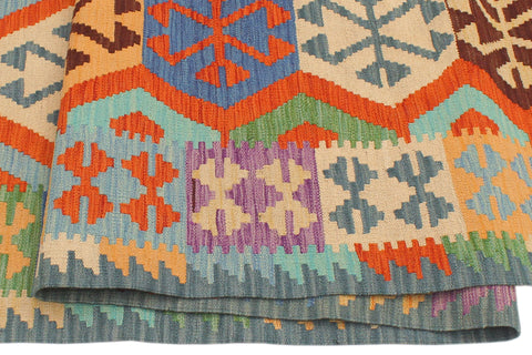 handmade Geometric Kilim Rust Blue Hand-Woven RUNNER 100% WOOL area rug 3' x 10'