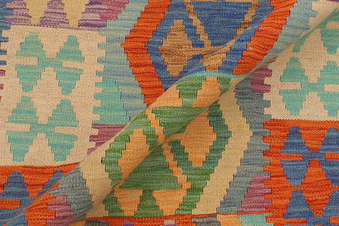 handmade Geometric Kilim Rust Green Hand-Woven RUNNER 100% WOOL area rug 3' x 10'