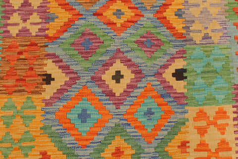 handmade Geometric Kilim Blue Rust Hand-Woven RUNNER 100% WOOL area rug 3 x 10