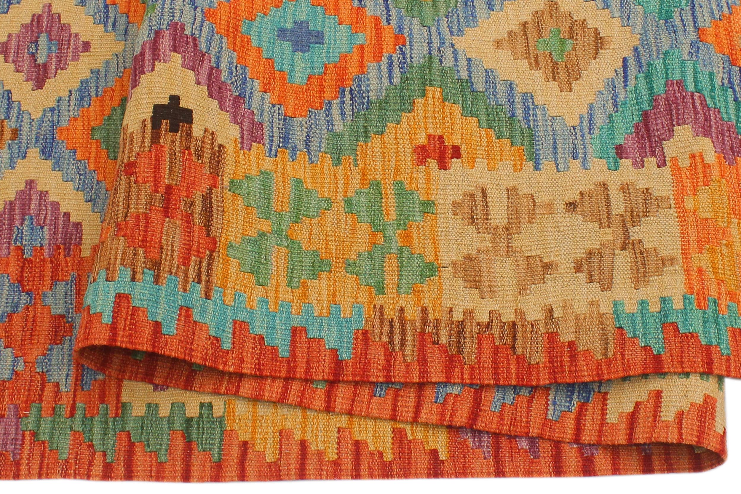 handmade Geometric Kilim Blue Rust Hand-Woven RUNNER 100% WOOL area rug 3 x 10