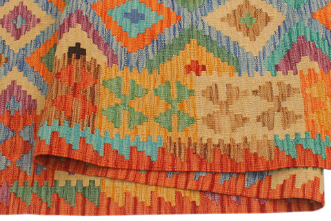 handmade Geometric Kilim Blue Rust Hand-Woven RUNNER 100% WOOL area rug 3 x 10