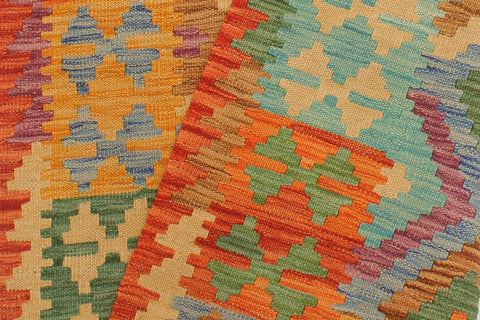 handmade Geometric Kilim Blue Rust Hand-Woven RUNNER 100% WOOL area rug 3 x 10