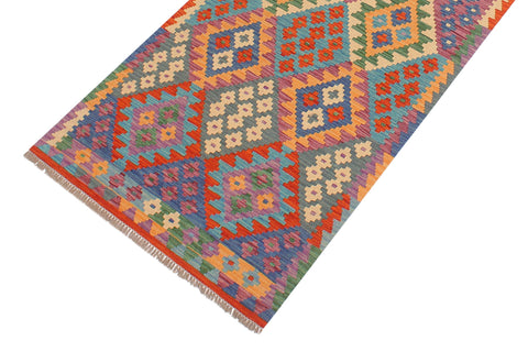 handmade Geometric Kilim Blue Rust Hand-Woven RUNNER 100% WOOL area rug 3 x 10