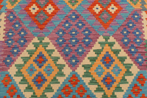 handmade Geometric Kilim Blue Rust Hand-Woven RUNNER 100% WOOL area rug 3 x 10