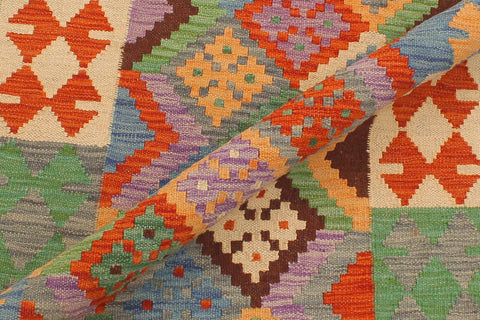 handmade Geometric Kilim Gray Rust Hand-Woven RUNNER 100% WOOL area rug 3 x 10