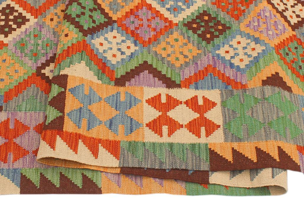 Flat Weave Kilim Antique Navaho Vintage handmade Geometric Kilim Gray Rust Hand-Woven Runner 100% Wool Area Rug 3x10 