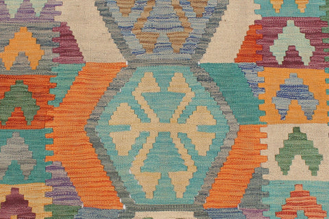 handmade Geometric Kilim Blue Rust Hand-Woven RUNNER 100% WOOL area rug 3' x 10'