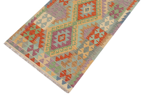 handmade Geometric Kilim Gold Blue Hand-Woven RUNNER 100% WOOL area rug 3' x 10'