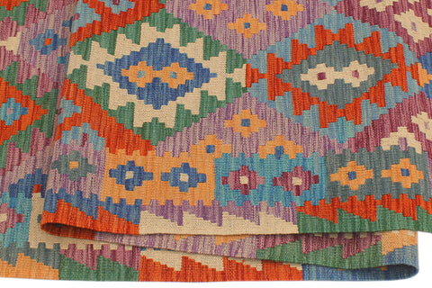 handmade Geometric Kilim Blue Rust Hand-Woven RUNNER 100% WOOL area rug 3 x 10