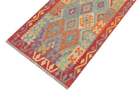 handmade Geometric Kilim Blue Rust Hand-Woven RUNNER 100% WOOL area rug 3 x 10