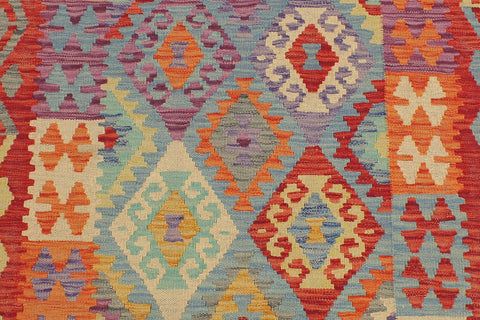 handmade Geometric Kilim Blue Rust Hand-Woven RUNNER 100% WOOL area rug 3 x 10