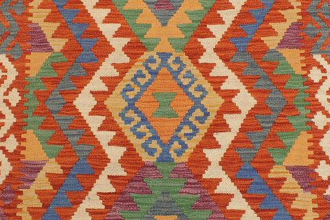 handmade Geometric Kilim Rust Blue Hand-Woven RUNNER 100% WOOL area rug 3' x 10'