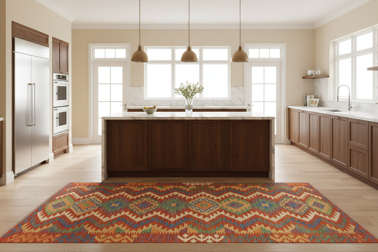 handmade Geometric Kilim Rust Blue Hand-Woven RUNNER 100% WOOL area rug 3' x 10'