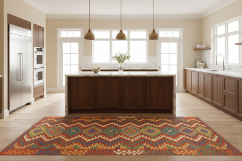 handmade Geometric Kilim Rust Blue Hand-Woven RUNNER 100% WOOL area rug 3' x 10'