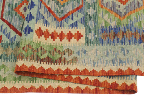 handmade Geometric Kilim Blue Rust Hand-Woven RUNNER 100% WOOL area rug 3' x 10'