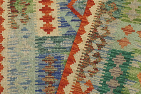 handmade Geometric Kilim Blue Rust Hand-Woven RUNNER 100% WOOL area rug 3' x 10'