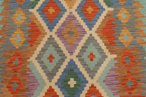 handmade Modern Kilim Beige Blue Hand-Woven RUNNER 100% WOOL area rug 3x10