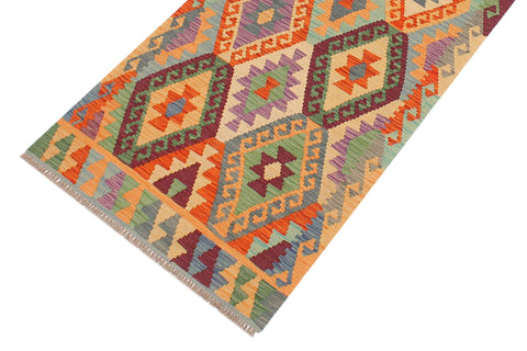 handmade Geometric Kilim Blue Rust Hand-Woven RUNNER 100% WOOL area rug 3 x 10