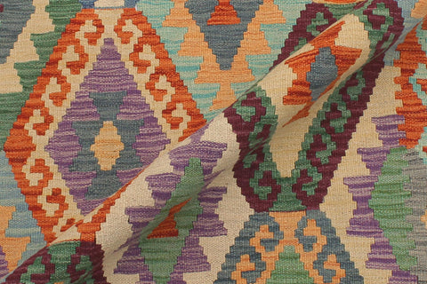 handmade Geometric Kilim Blue Rust Hand-Woven RUNNER 100% WOOL area rug 3 x 10