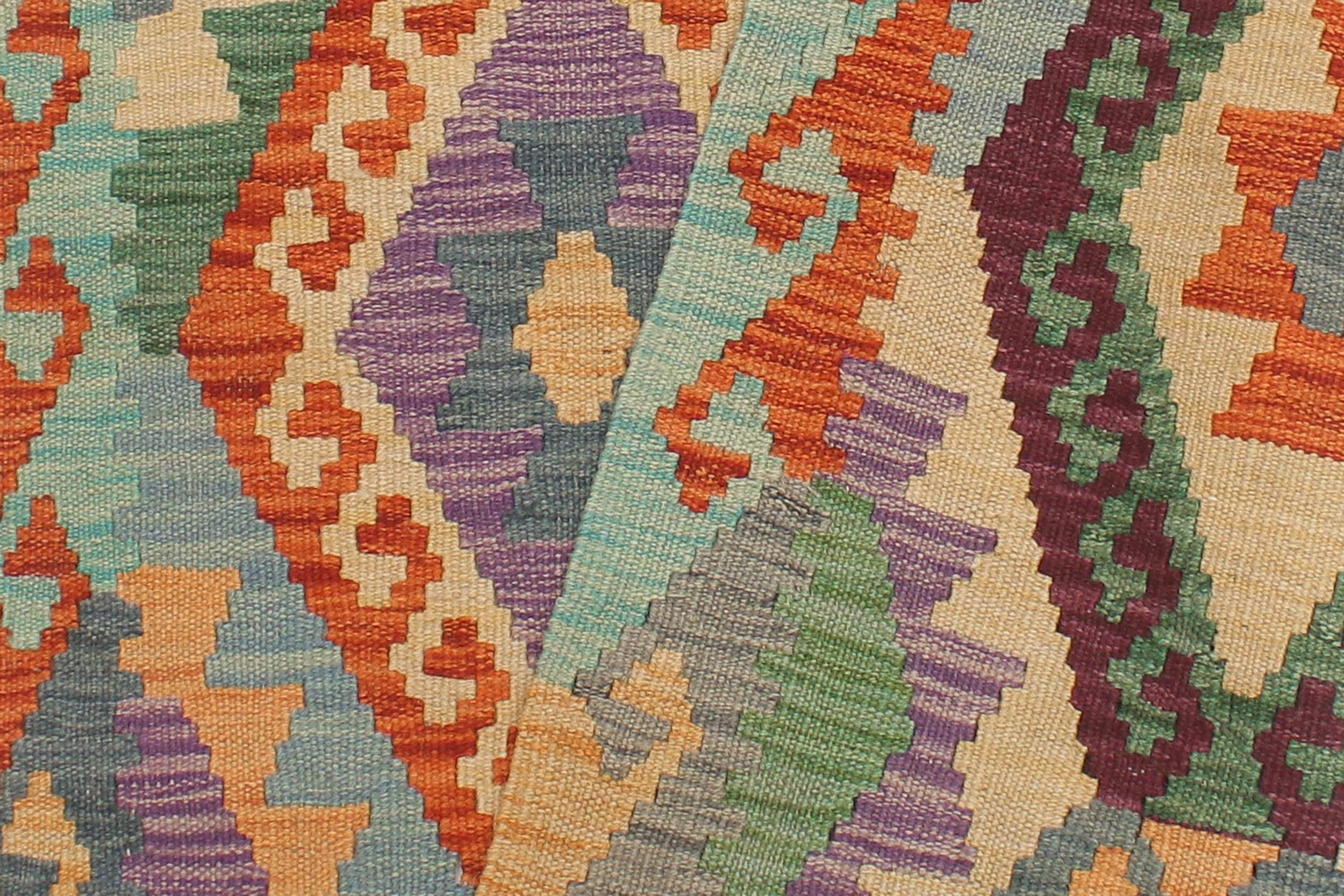 handmade Geometric Kilim Blue Rust Hand-Woven RUNNER 100% WOOL area rug 3 x 10