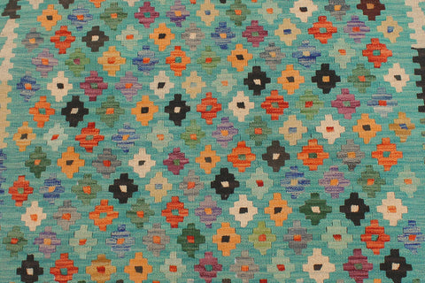 handmade Modern Kilim Blue Rust Hand-Woven RUNNER 100% WOOL area rug 3x10