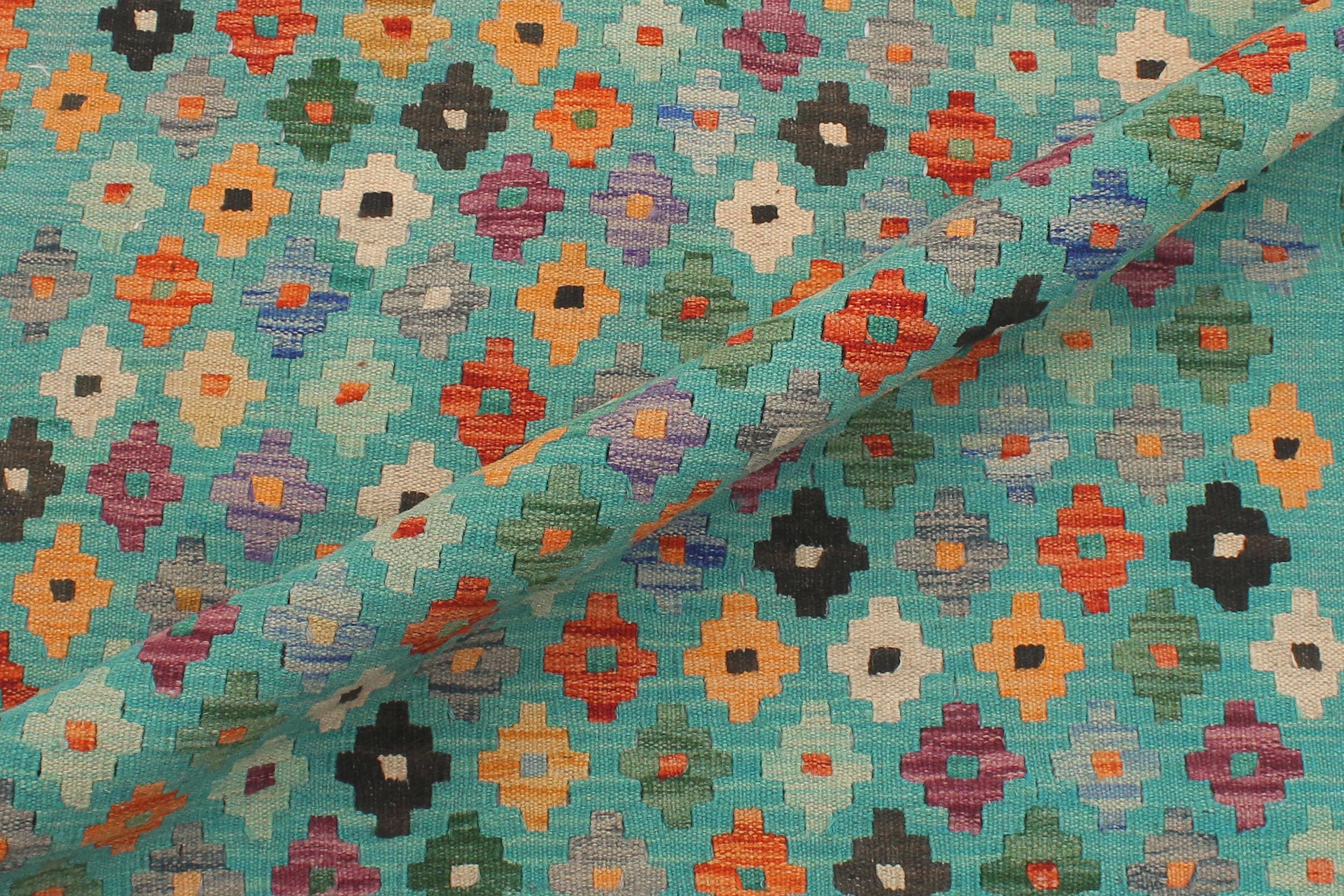 handmade Modern Kilim Blue Rust Hand-Woven RUNNER 100% WOOL area rug 3x10