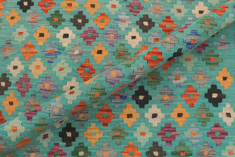 handmade Modern Kilim Blue Rust Hand-Woven RUNNER 100% WOOL area rug 3x10